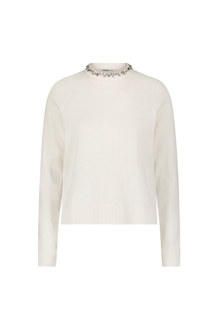 Minnie Rose Cotton Cashmere Raglan Crew Jewel Neck