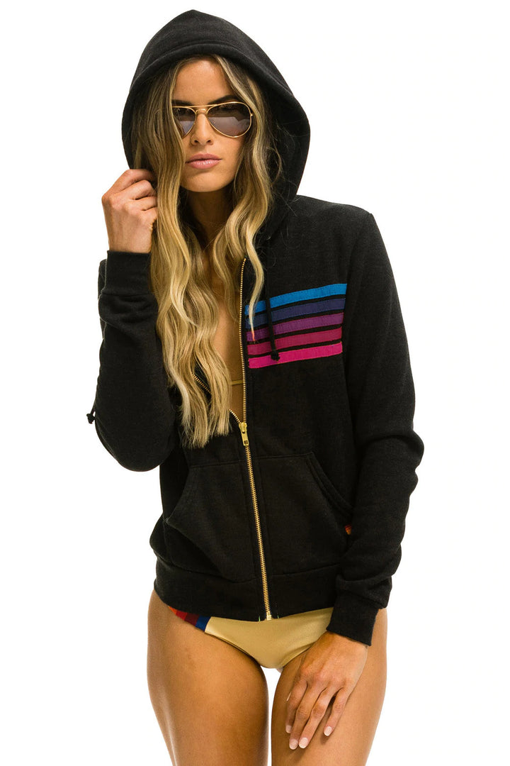 Aviator Nation 5 Stripe Hoodie - Black / Pink Purple