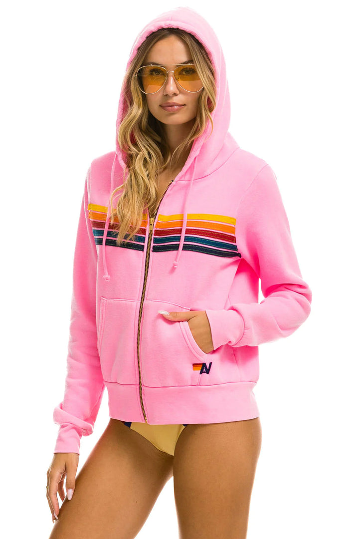 Aviator Nation 5 Stripe Hoodie - Neon Pink
