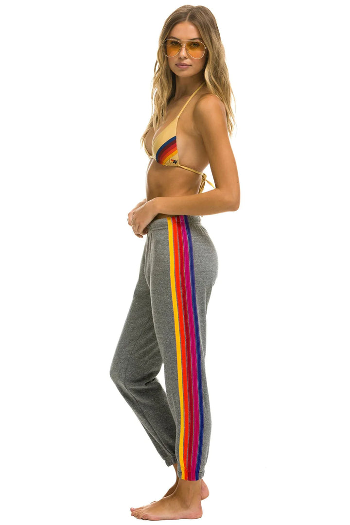 Aviator Nation 5 Stripe Sweatpants - Heather Grey/Yellow Purple