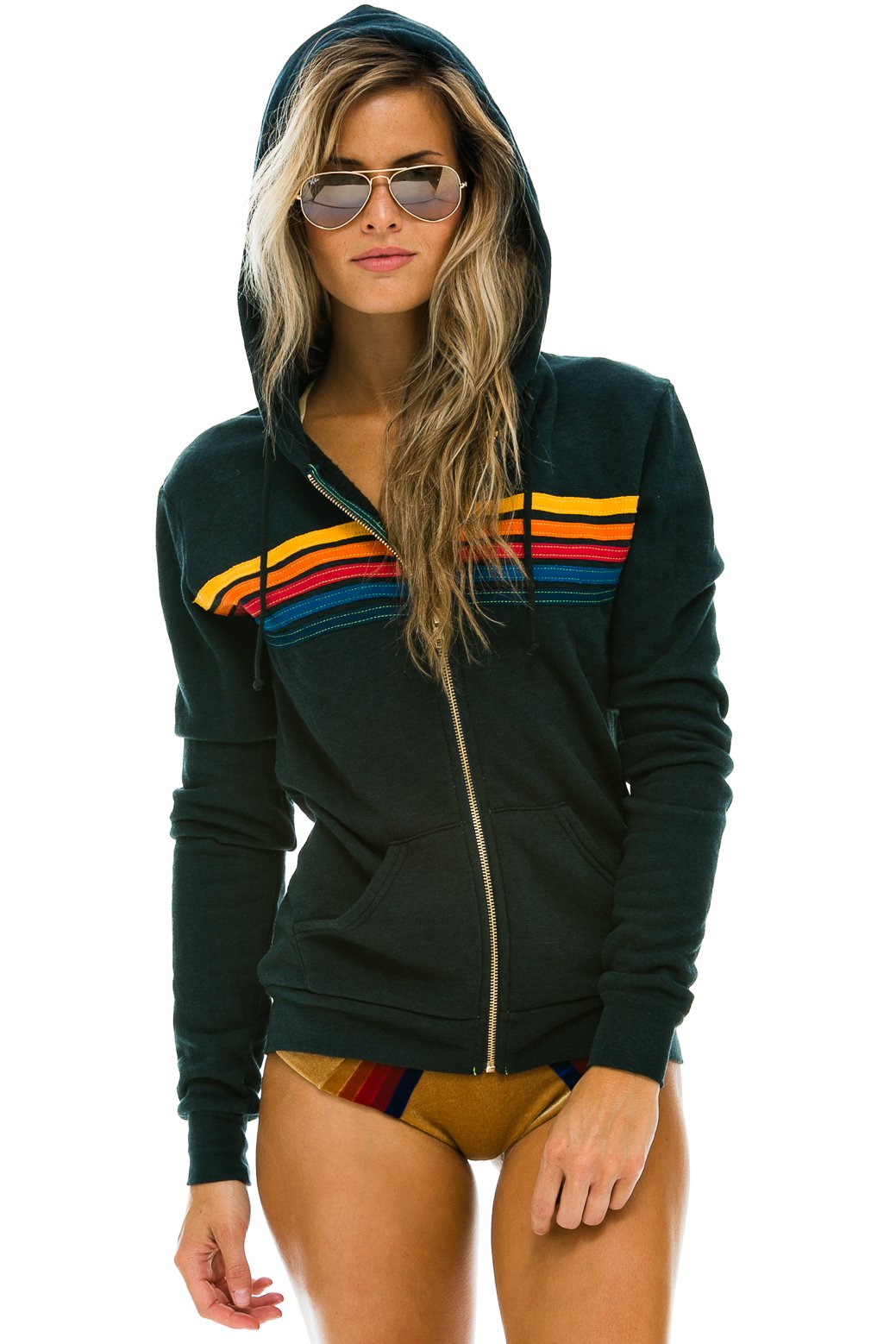 Aviator Nation 5 Stripe Hoodie in Charcoal / EQUATION Boutique
