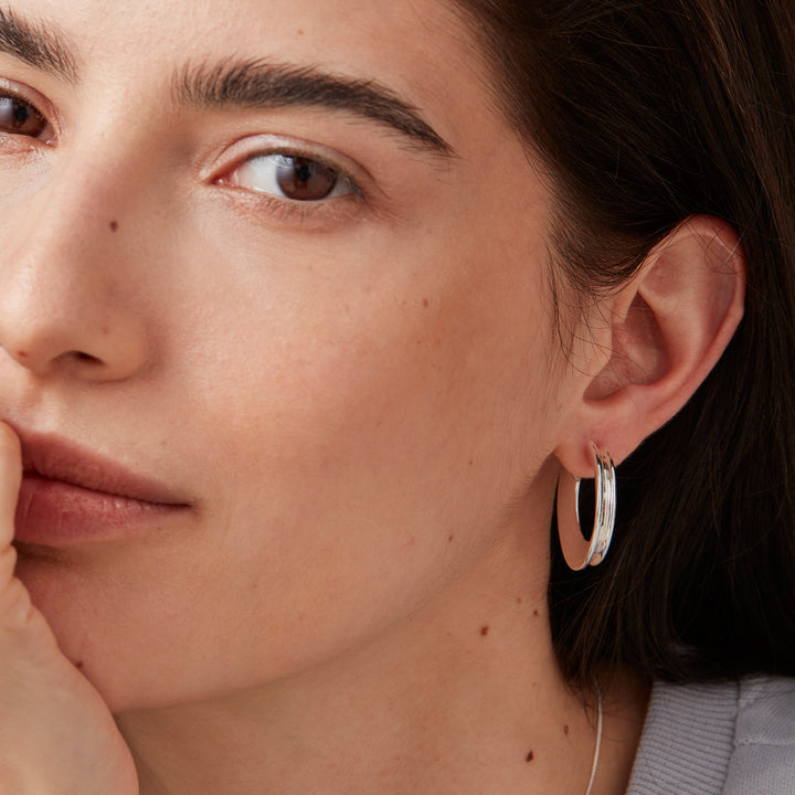 Jenny Bird Hidden Heart Medium Hoops -Silver