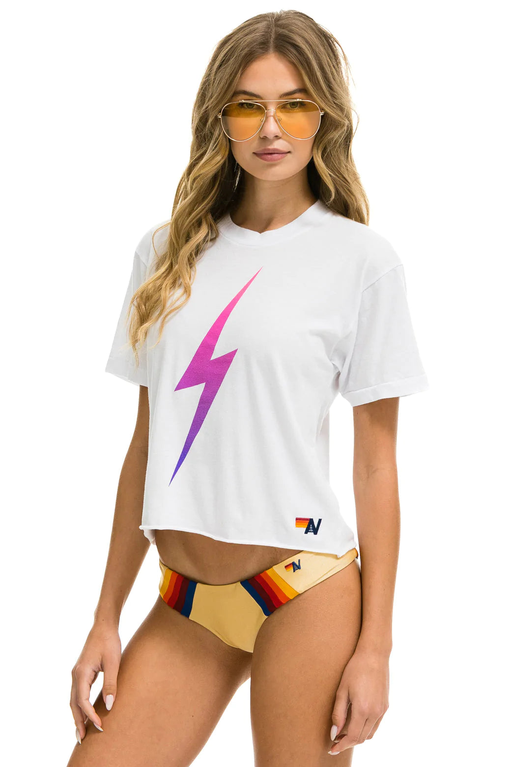 Aviator Nation Bolt Fade Boyfriend Tee - White Pink Purple