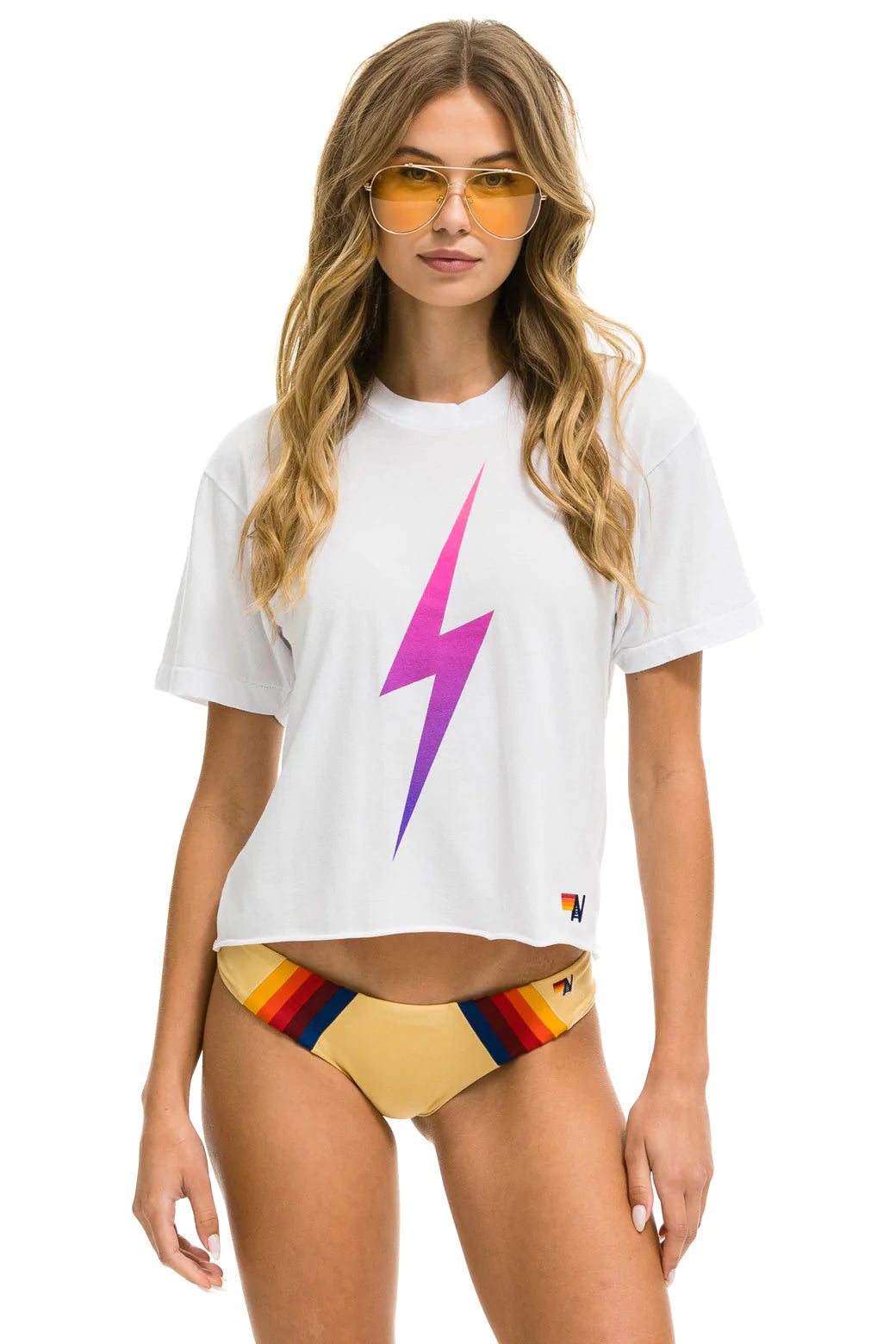 Aviator Nation Bolt Fade Boyfriend Tee - White Pink Purple