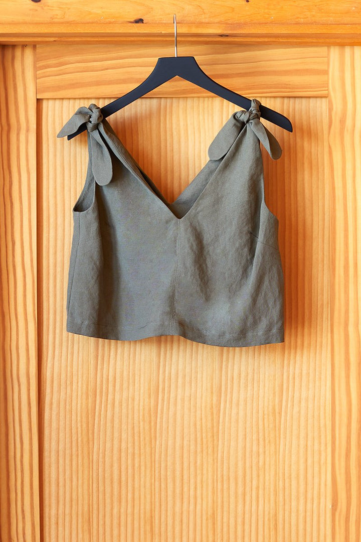 Emerson Fry Tie Shoulder Mod Top - Army Linen