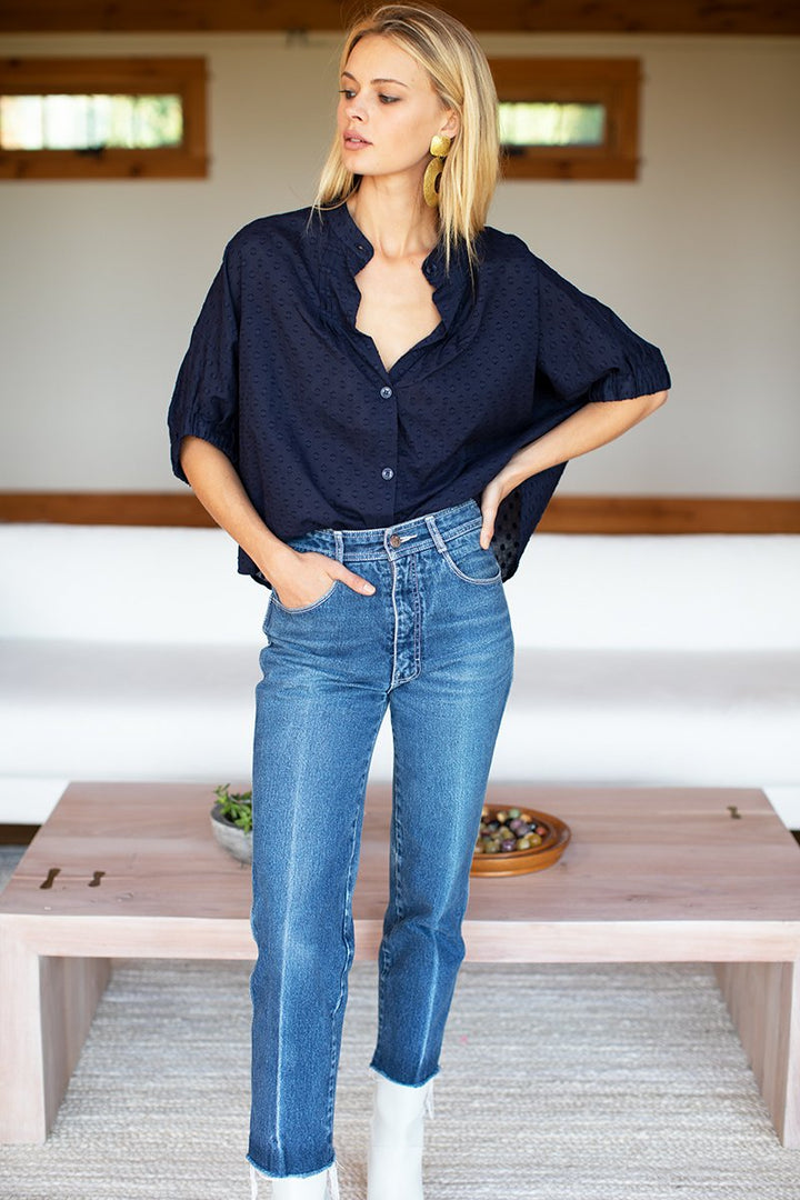 Emerson Fry Mandarin Collar Top - Maritime Dots