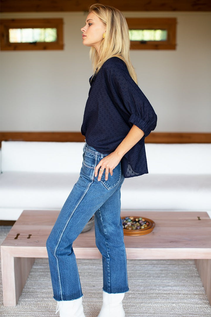 Emerson Fry Mandarin Collar Top - Maritime Dots