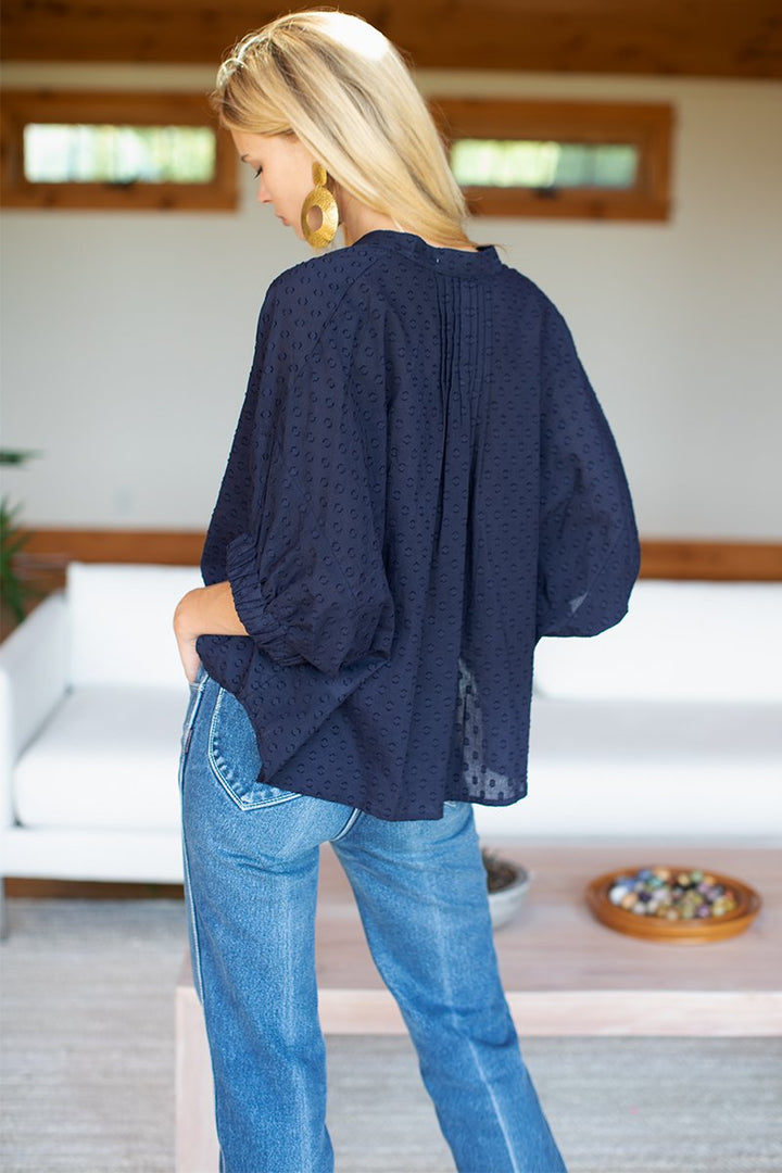Emerson Fry Mandarin Collar Top - Maritime Dots