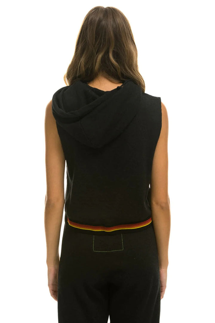 Aviator Nation Logo Stripe Sleeveless Crop Sweatshirt - Black