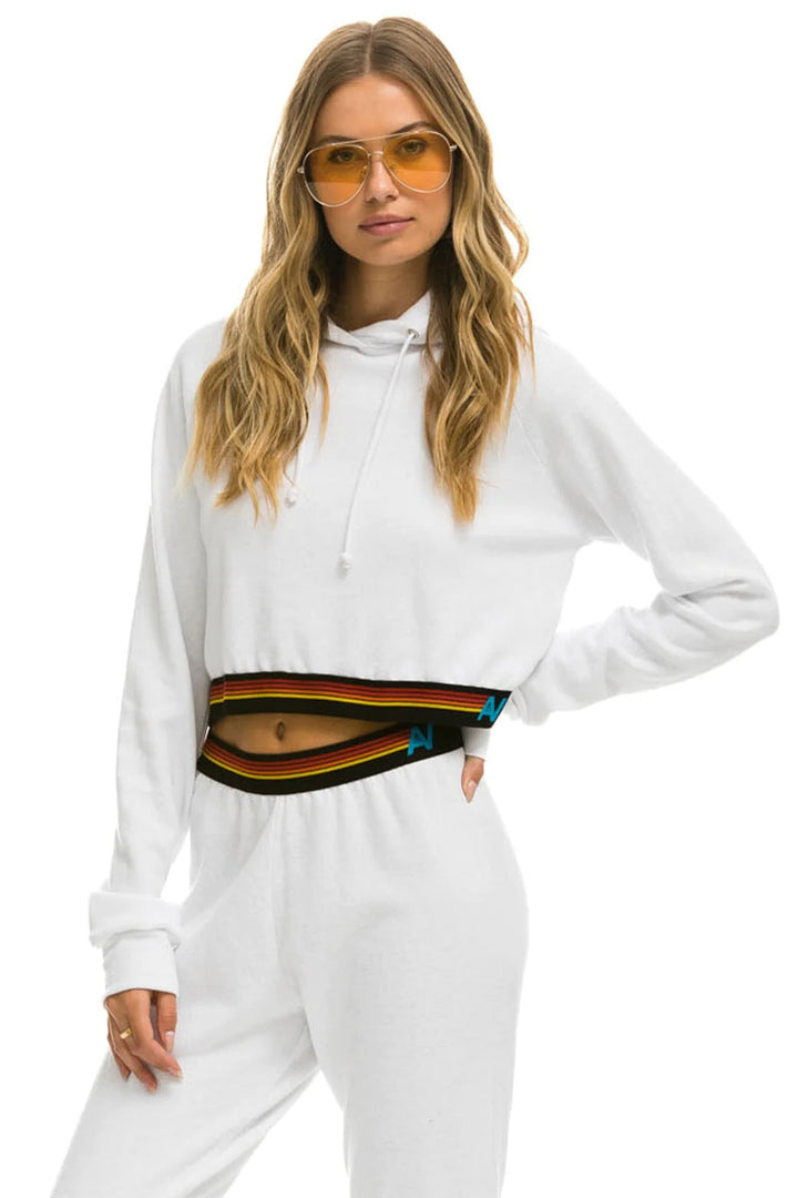 Aviator Nation Logo Stripe Crop Sweatshirt - White