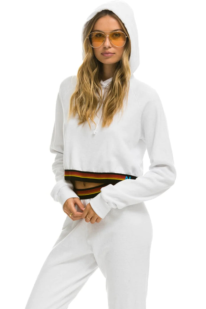 Aviator Nation Logo Stripe Crop Sweatshirt - White