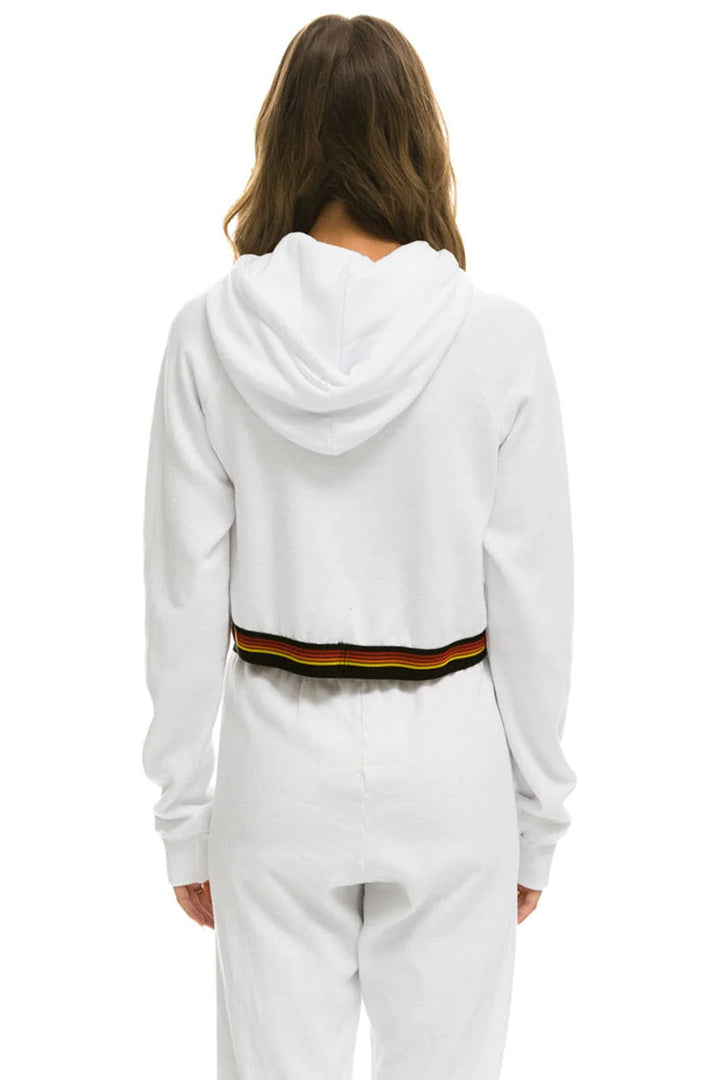 Aviator Nation Logo Stripe Crop Sweatshirt - White
