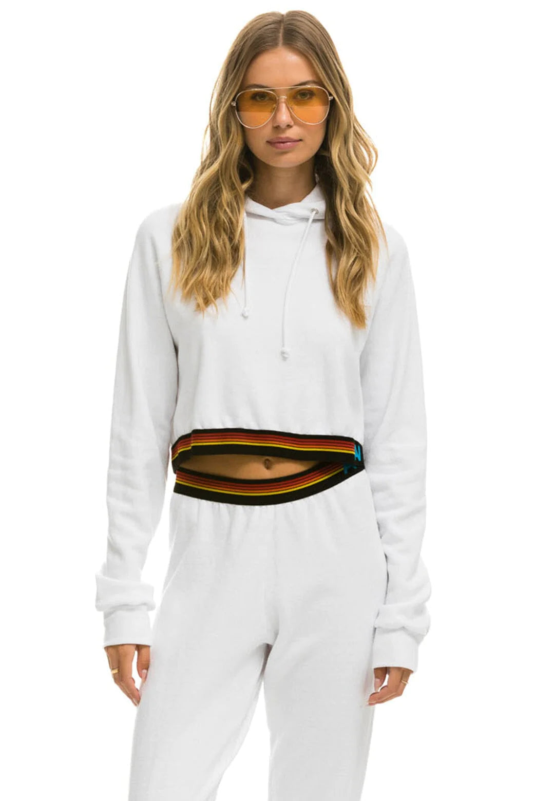 Aviator Nation Logo Stripe Crop Sweatshirt - White