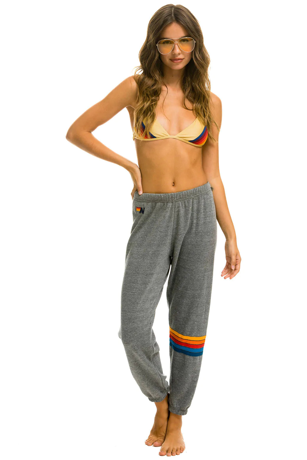 Aviator Nation 5 Rainbow Stitch Sweatpants - Heather Grey