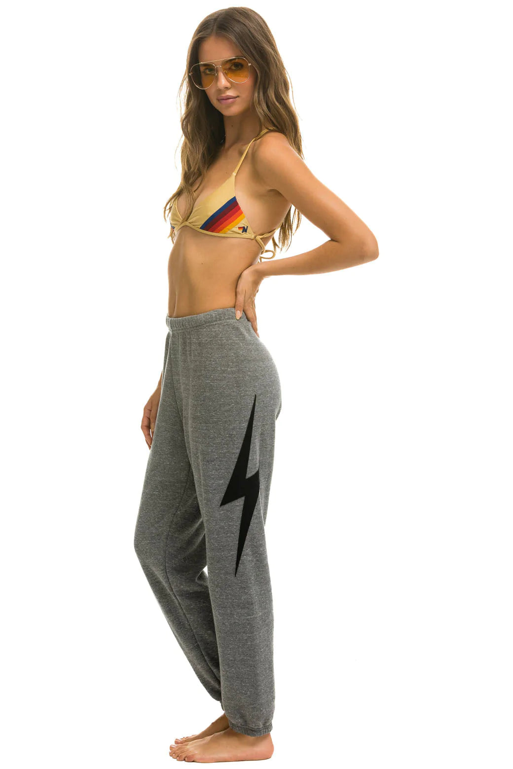 Aviator Nation Bolt Stitch Sweatpants-Heather Grey / Black
