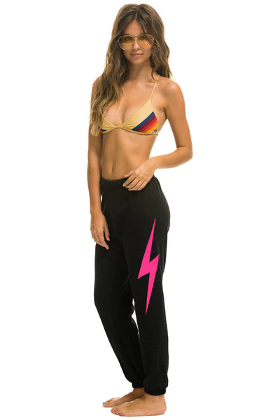 Aviator Nation Light Weight Bolt Sweatpants-Black/Neon Pink