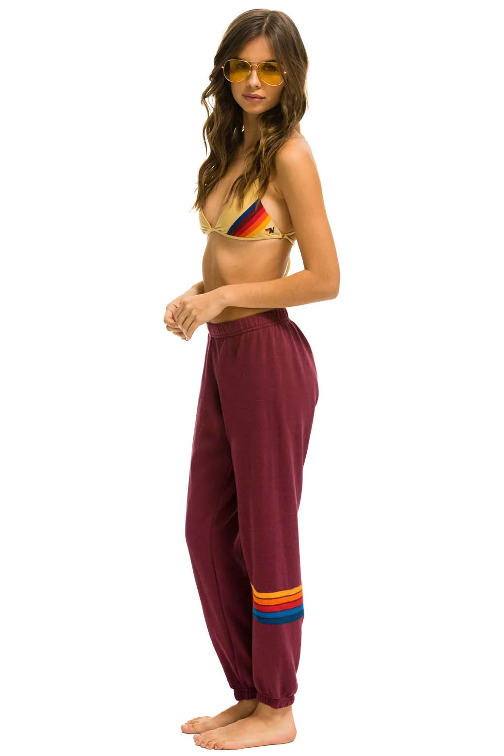 Aviator Nation Women's Rainbow Stitch Sweatpants - Plum 2